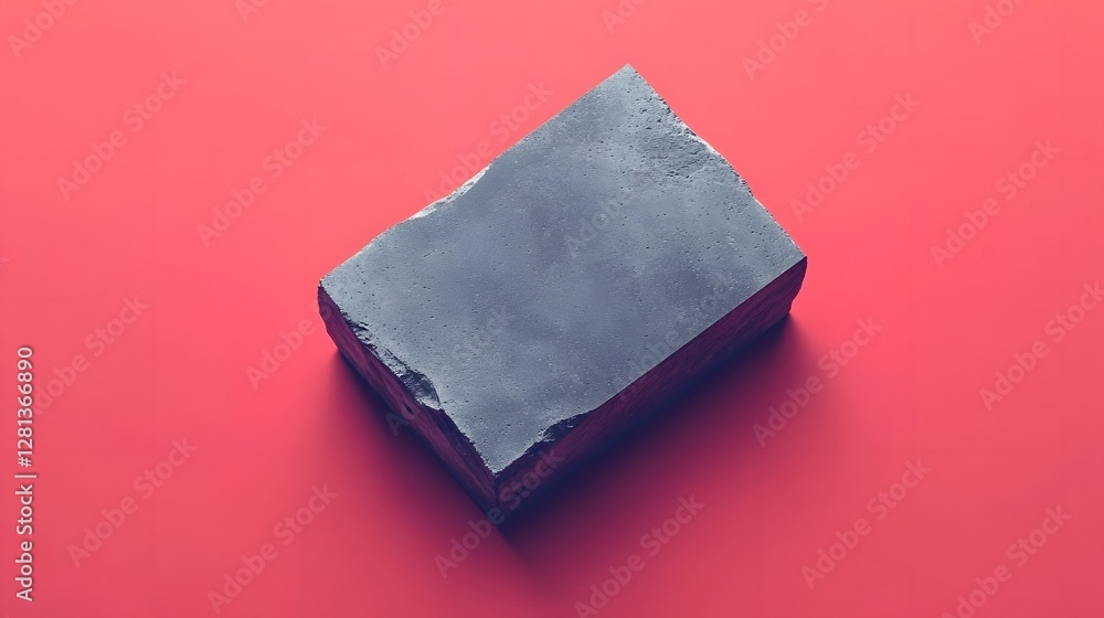 Poster abstract gray stone block on red background minimalist product display
