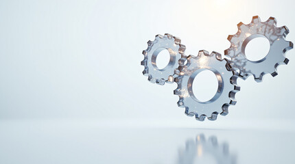 Generative AI Connected Gears, Innovation, and Technology Concept gear gears cog mechanical chrome metallic technology white background reflection engineering innovation teamwork progress