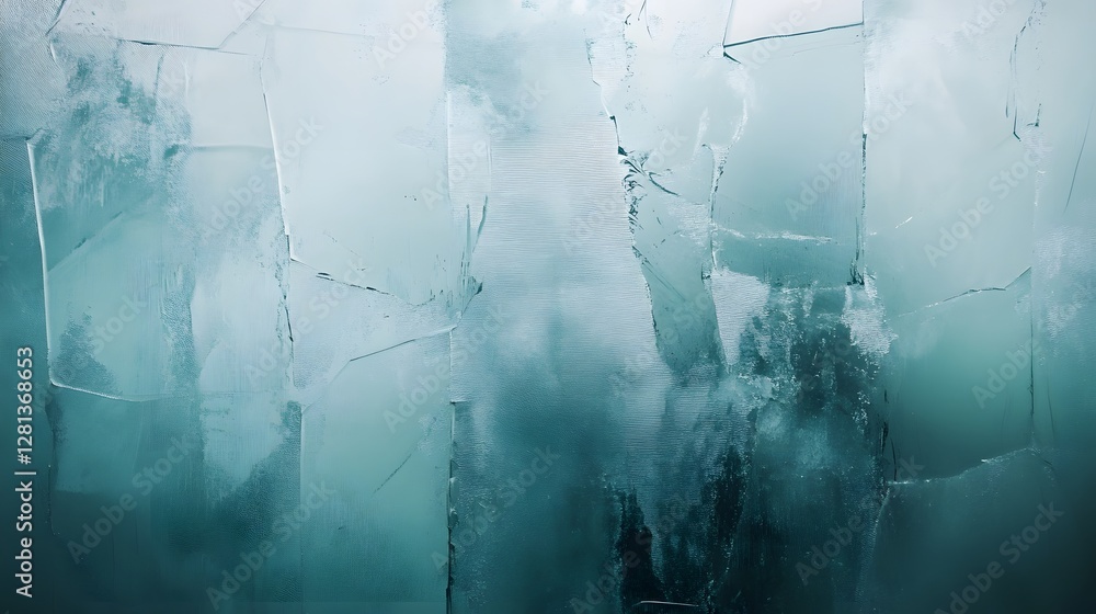Poster Mesmerizing frozen landscape with intricate ice crystal patterns and shades of blue creating a serene and captivating winter scene  The image showcases the beauty and power of nature s icy elements