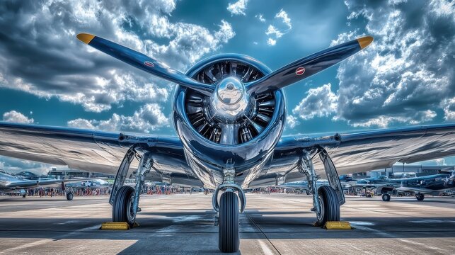 Chance Vought F4U Corsair: Front View of Iconic WWII Fighter Aircraft on Static Display at Air Show