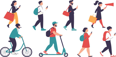 Fototapeta premium A detailed vector illustration featuring a diverse group of people engaged in various everyday activities
