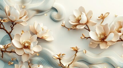 A delicate design featuring elegant flowers intertwined with flowing lines, creating a serene and artistic composition.