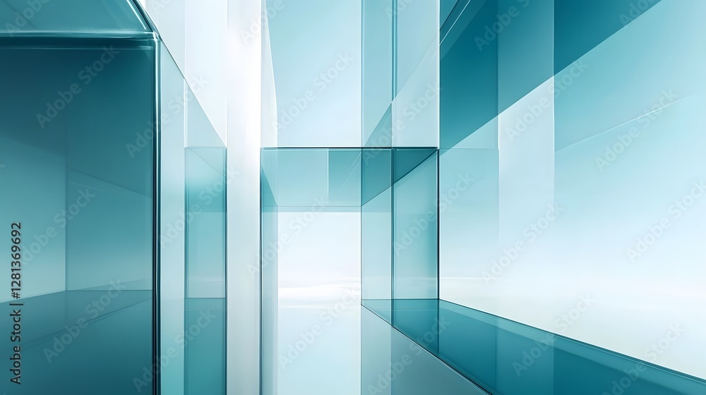 Poster Mesmerizing Geometric Architectural Abstract in Minimalist Blue Tones   Futuristic 3D Rendered of a Sleek Streamlined Interior Space with Clean Lines Angles and Reflective Surfaces