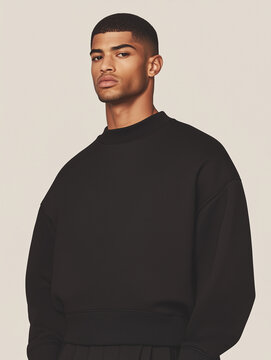 Male fashion concept. Portrait of a handsome afro-american young male model wearing black designer clothes and posing on white background. Catalogue, campaign style. Studio shot