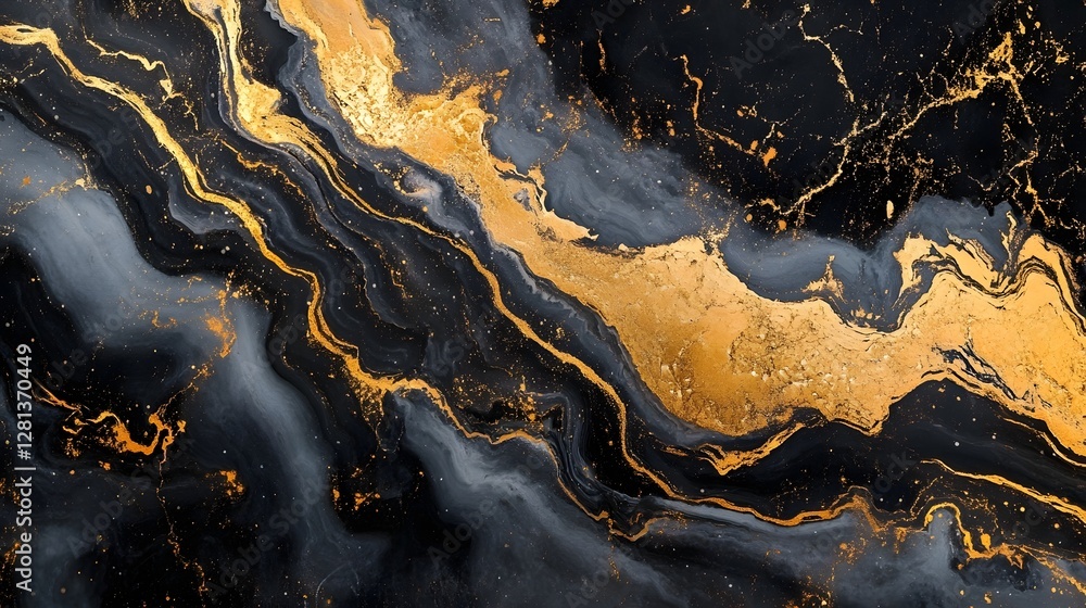 Poster Mesmerizing Golden and Black Marble Textured Background with Dramatic Patterns  Abstract natural stone surface with organic shapes swirls and geometric lines