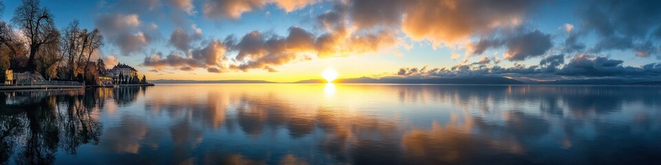 Serene Sunrise over Lake Geneva: A Stunning View of Montreux, Switzerland's Ideal Travel Destination