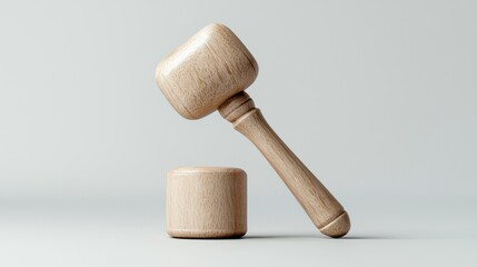 Wooden gavel about to strike block, neutral background, legal concept