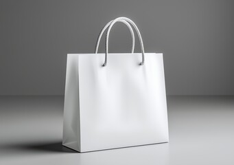 Minimalist white shopping bag on gray background
