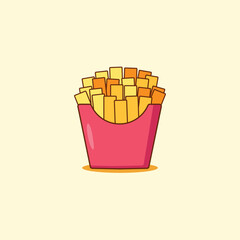French Fries Cartoon Icon Illustration. Fast Food Icon Concept . Flat Cartoon Style