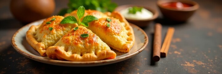 Traditional Indian savory pastry with crispy edges and flaky interior, flatbread, uzbek pastry, hand drawn