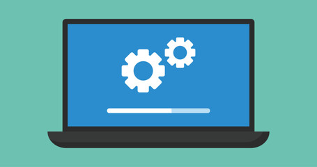 computer repair and software development concept, vector flat illustration.