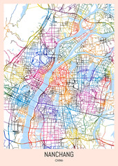 Nanchang China City Map, downtown tourism, house art travel, scenic metropolis concept, travel art city, patriotic abstract banner