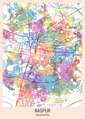 Nagpur Maharashtra City Map, downtown tourism, house art travel, scenic metropolis concept, travel art city, patriotic abstract banner