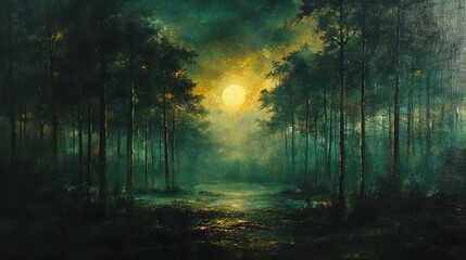 Obraz premium Moonlight Illuminates A Mystical Forest Path