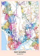 Navi Mumbai Maharashtra City Map, downtown tourism, house art travel, scenic metropolis concept, travel art city, patriotic abstract banner