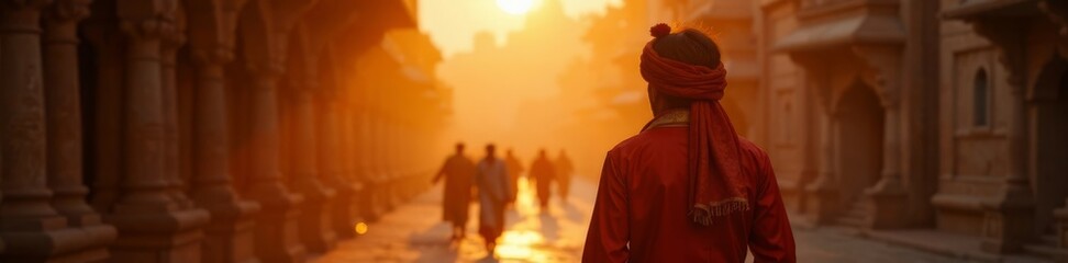 Warm light falls on traditional Indian clothing, cozy