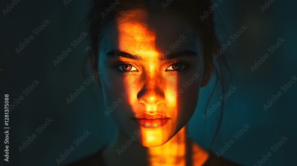 Poster a glowing face ethereal aura and captivating expression in a serene and enchanting setting