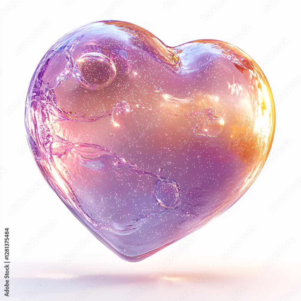 Poster translucent heart shape with shimmering colors and sparkles.