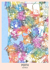 Perth Australia City Map, downtown tourism, house art travel, scenic metropolis concept, travel art city, patriotic abstract banner
