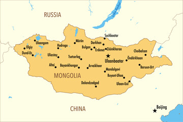Obraz premium Vector Map of Mongolia with Major Cities and Neighboring Countries – Infographic Illustration
