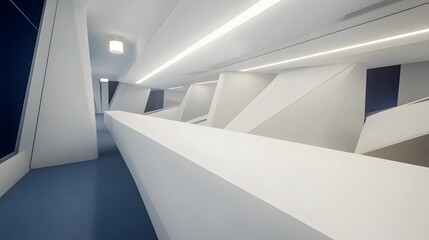 Fototapeta premium Modern Architecture Interior Corridor White Walls Geometric Design