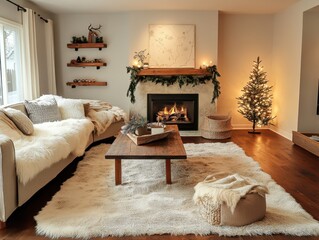 Cozy Living Room Decorated for the Christmas Holiday Season
