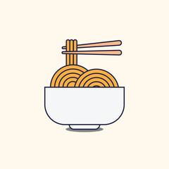 Ramen noodle egg and meat with chopstick icon vector cartoon illustration