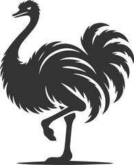 Ostrich in a playful pose, tilting its body animal silhouette vector