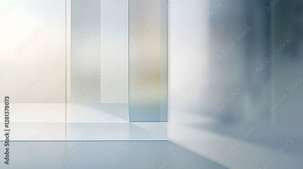 Aufkleber Minimalist architectural interior design with glass windows reflective surfaces and an airy open concept layout  The contemporary space features clean lines geometric shapes
