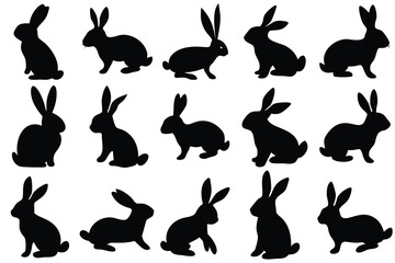 rabbit Silhouette set, rabbit bunny Silhouette vector icon, rabbit bunny Silhouette vector icon set, Isolated on White Background