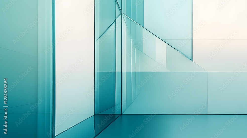 Leinwandbilder minimalist blue glass and angular architecture in a modern office interior showcasing a contemporary