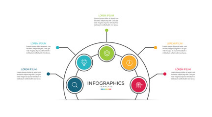 Business infographic template. Circle creative element design with marketing icons. Vector illustration 5 Step.