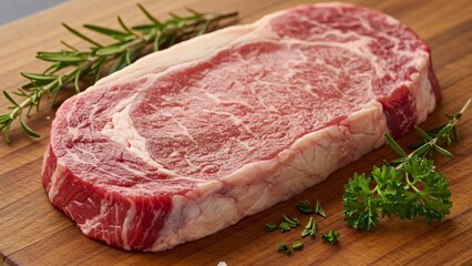Fototapeta premium Premium raw steak on wooden board
