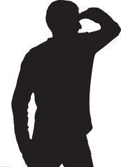 vector; silhouette; side view of man hand on forehead looking away