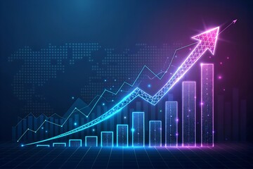 Futuristic Financial Growth: Neon Data Visualization & Economic Expansion