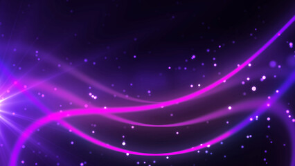 Fototapeta premium Light flares and particles move with magical galaxy lines shining in center. In motion star birth super nova dark magical fantasy like 3d opening portal bg. Award ceremony luxury curve beautiful bg.