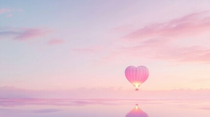 Fototapeta premium Heart-Shaped Hot Air Balloon Floating Above Calm Water at Sunset