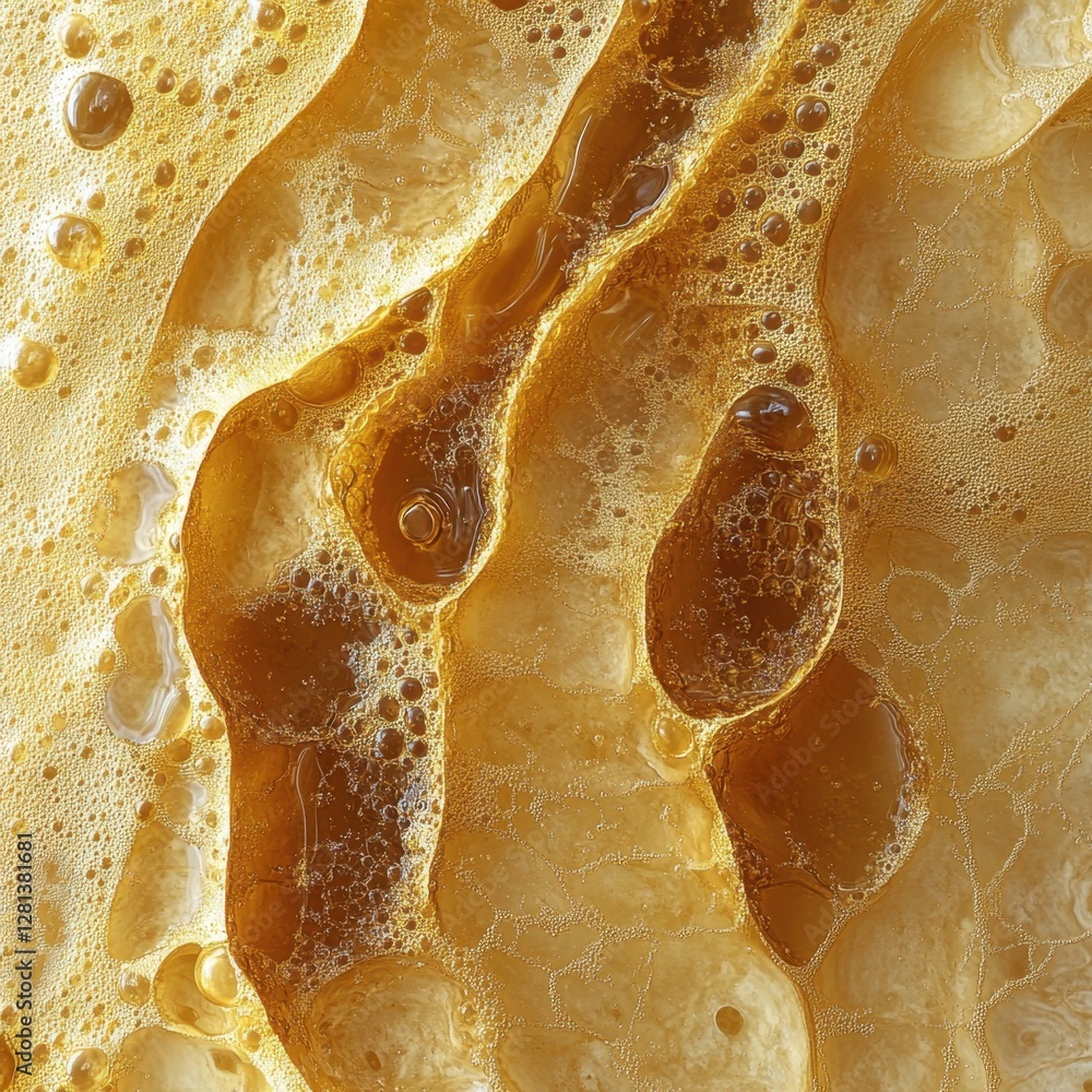 Poster abstract amber liquid texture with bubbles and reflections capturing depth and movement in a close u