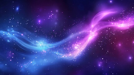 Fototapeta premium A mesmerizing cosmic dance of colors, featuring soft waves of blue and purple light. Stars twinkle in the dark background, creating an ethereal scene that captivates the viewer.