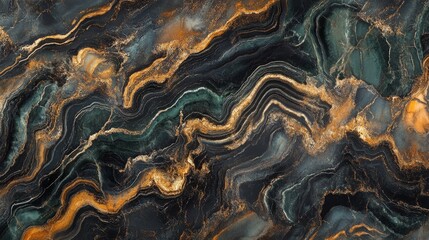 Fototapeta premium A stunning abstract background showcasing rich hues of green, black, and gold. This vibrant pattern evokes feelings of elegance and natural beauty in design.
