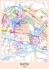 Baotou China City Map, downtown tourism, house art travel, scenic metropolis concept, travel art city, patriotic abstract banner