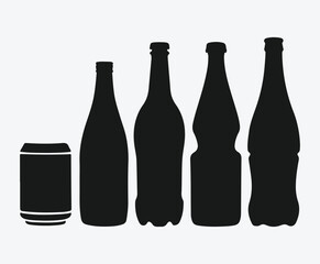 Bottle Silhouette Icon Set. Drink Bottle Outline Pack. Beverage Bottle Silhouettes. Minimalist Bottle Symbol Collection.