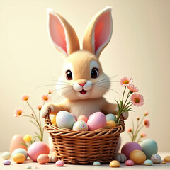 Easter bunny with a basket of eggs