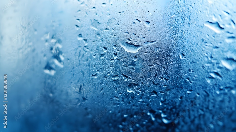 Poster Soft delicate water droplets gently clinging to a transparent glass window creating a dreamy moody atmosphere  The blurred abstract background adds to the serene contemplative feel of the image