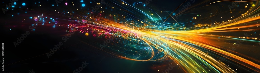 Poster spectacular cosmic explosion of vibrant luminous colors and dynamic energy surging through the vastn