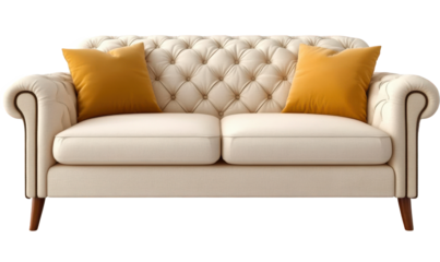 An orange three seater sofa