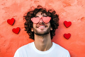 Valentine's day greeting from man or for man: impressive dazzling, image of loving latin young guy. Commercial ad campaign creative. Love confession. Stylish romantic man. Love in business.