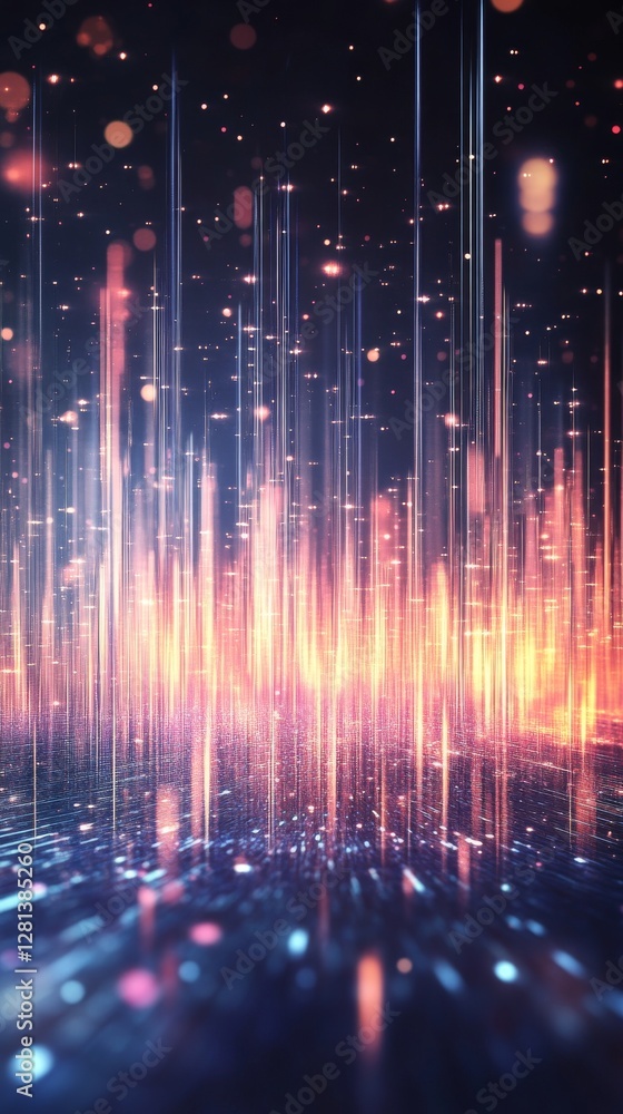 Poster a mesmerizing view of colorful sound waves glowing in the dark. the vibrant hues blend together, cre