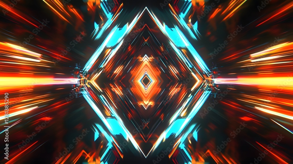 Poster Striking abstract image depicting a futuristic kaleidoscopic portal of luminous intersecting geometric shapes and radiant energy patterns  The design features a dynamic