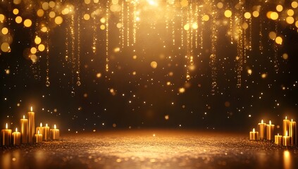 Radiant Golden Lights and Sparkling Stars Backdrop for Glamorous Awards Ceremony or Concert